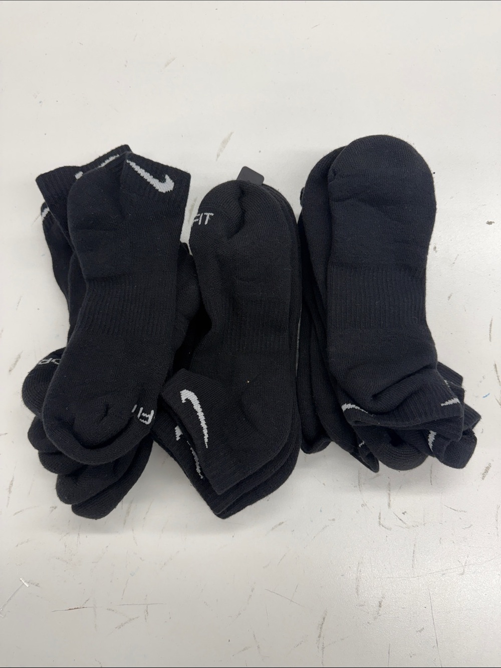 Nike Black Low-Cut Medium Socks with White Swoosh - Men's 9 Pairs Total